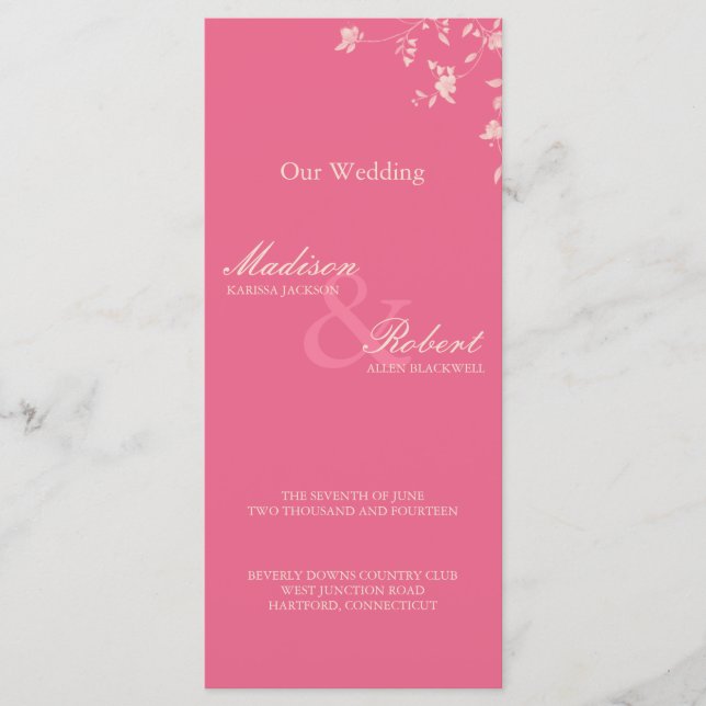 Honeysuckle Silver Peony Wedding Program Card Programm (Vorderseite)