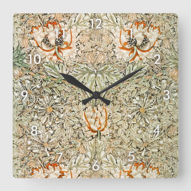 Honeysuckle, William Morris Quadratische Wanduhr (Vorderseite)
