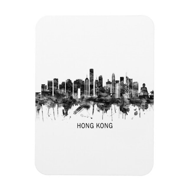 Hong Kong China Skyline BW Magnet (Vertikal)