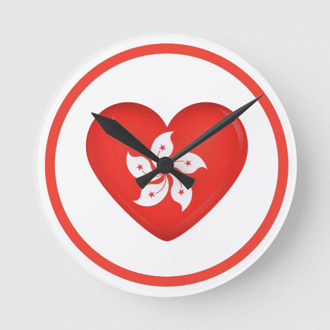 Hong Kong Flag Heart Runde Wanduhr (Vorderseite)