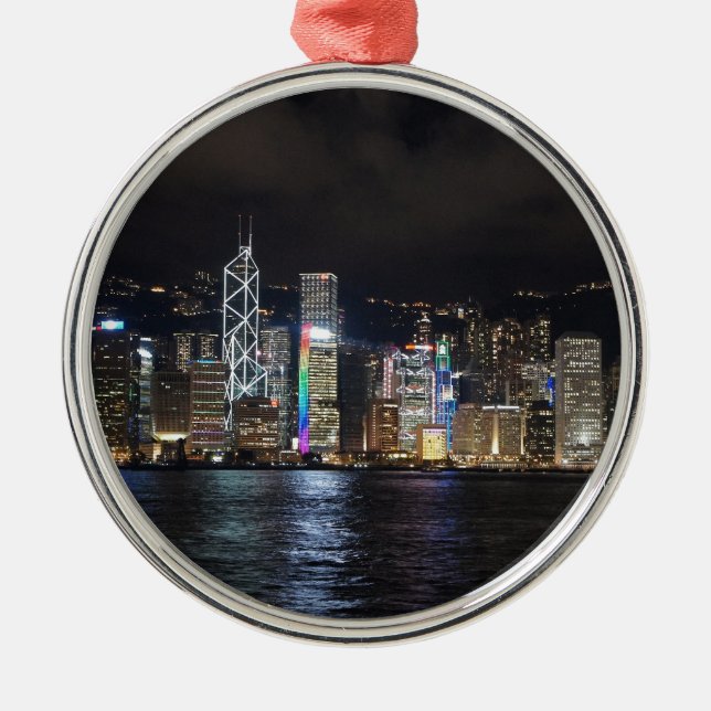 Hong Kong-Hafen nachts Ornament Aus Metall (Vorne)