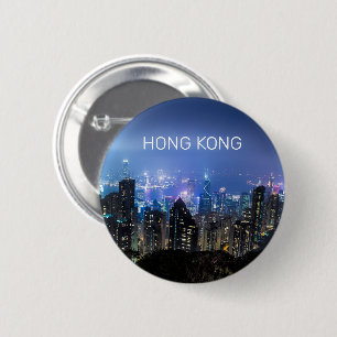 Hong Kong Island Skyline Panorama Night Souvenir Button