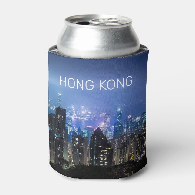 Hong Kong Island Skyline Panorama Night Souvenir Dosenkühler (Kanne Vorderseite)