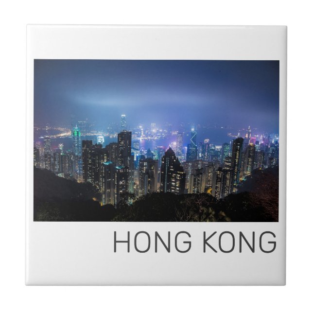 Hong Kong Island Skyline Panorama Night Souvenir Fliese (Vorderseite)