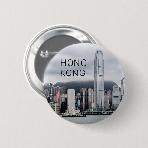 Hong Kong Island Skyline Retro Stadtlandschaft Vin Button