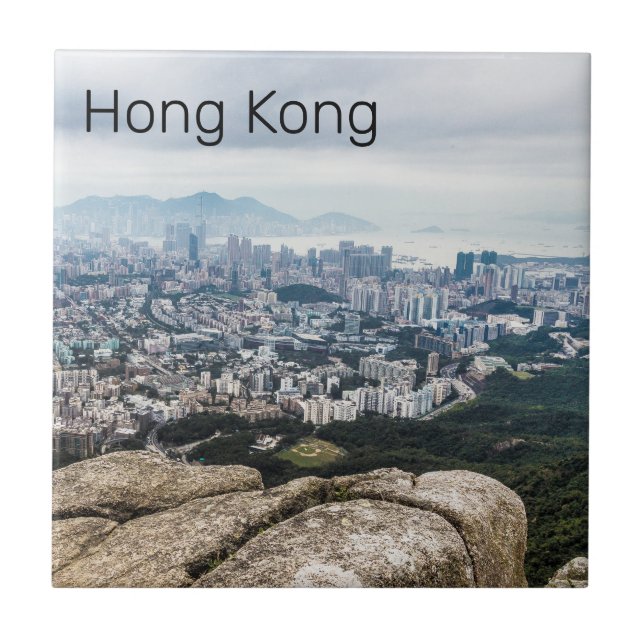 Hong Kong Lion Rock Hill Skyline Panorama Souvenir Fliese (Vorderseite)