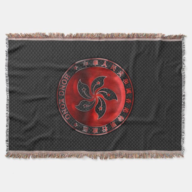 Hong Kong Ruby Medallion auf Carbon Fibre Print Decke (Vorderseite)