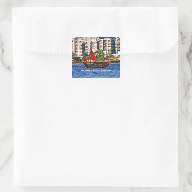 Hong Kong Sampan Die Perle des Orients Quadratischer Aufkleber (Tasche)