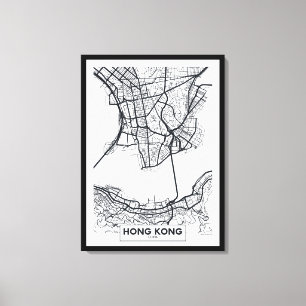 Hong Kong, Schwarzweiss-Stadt-Karte der China-  Leinwanddruck