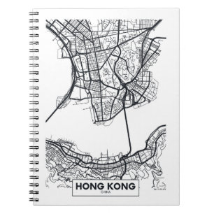 Hong Kong, Schwarzweiss-Stadt-Karte der China-  Notizblock