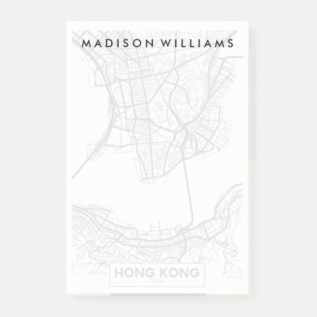 Hong Kong, Schwarzweiss-Stadt-Karte der China-| Post-it Klebezettel (Vorderseite)