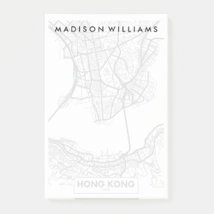 Hong Kong, Schwarzweiss-Stadt-Karte der China- Post-it Klebezettel