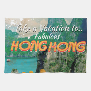 Hong Kong Vintage Travel Poster Geschirrtuch