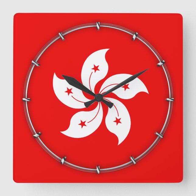 Hong Kong White Orchid Symbol Quadratische Wanduhr (Vorderseite)