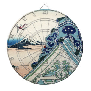 Honganji Temple Vista des Fuji Japanese Woodcut Dartscheibe