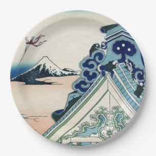 Honganji Temple Vista des Fuji Japanese Woodcut Pappteller