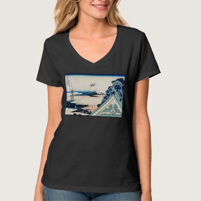 Honganji Temple Vista des Fuji Japanese Woodcut T-Shirt (Vorderseite)
