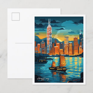 Hongkong Art Vintage Reise - Illustration Postkarte