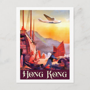 Hongkong, Boote im Stadthafen, alte Fluggesellscha Postkarte