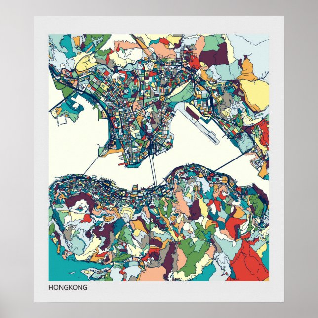 Hongkong, China Map Poster (Vorne)