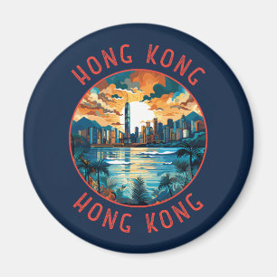 Hongkong China Retro-Distressed Circle Magnet