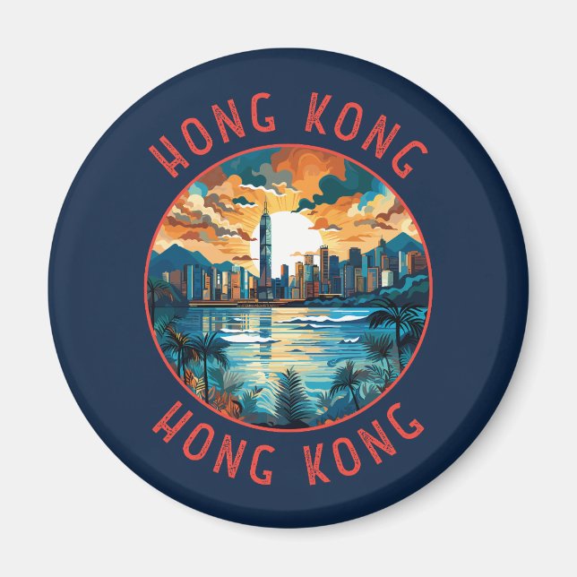 Hongkong China Retro-Distressed Circle Magnet (Vorne)