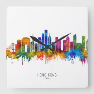 Hongkong China Skyline Quadratische Wanduhr
