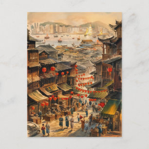 Hongkong China Street Vintage Malerei Postkarte