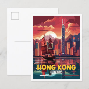 Hongkong China Vintage-Reiseillustration Postkarte