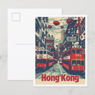 Hongkong China Vintage Reiseillustration Postkarte