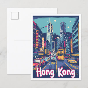 Hongkong China Vintage Travel Illustration Postkarte