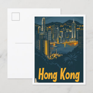 Hongkong China Vintage Travel Illustration Postkarte