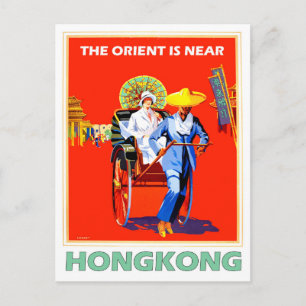 Hongkong, Dame in Rikscha, Vintage-Reise Postkarte