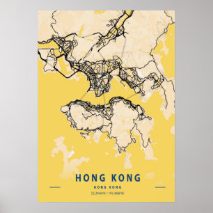 Hongkong - Hongkong Gelbe Stadtkarte Poster