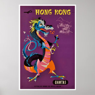 Hongkong-Kunst Qantas Reiseplakat Chinesischer Dra Poster