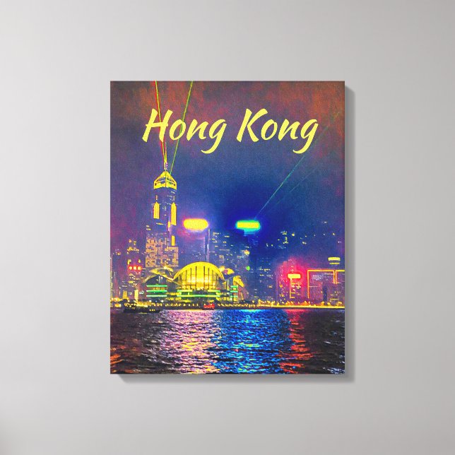 Hongkong Nachtbeleuchtung City Skyline Moderne Rei Leinwanddruck (Vorderseite)