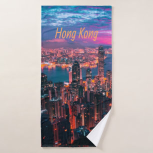 Hongkong Skycraper Skyline Night Lights Badehandtuch