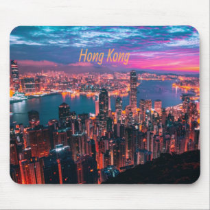 Hongkong Skycraper Skyline Night Lights Mousepad