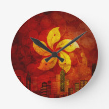 Hongkong Skyline HK Flag Grunge Hintergrund Illust