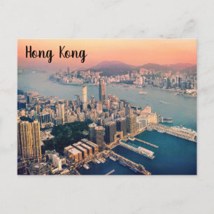 Hongkong Victoria Harbour Skyline bei Sonnenunterg Postkarte