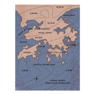 Hongkong-Wetterkarte im Vintage-Stil Poster