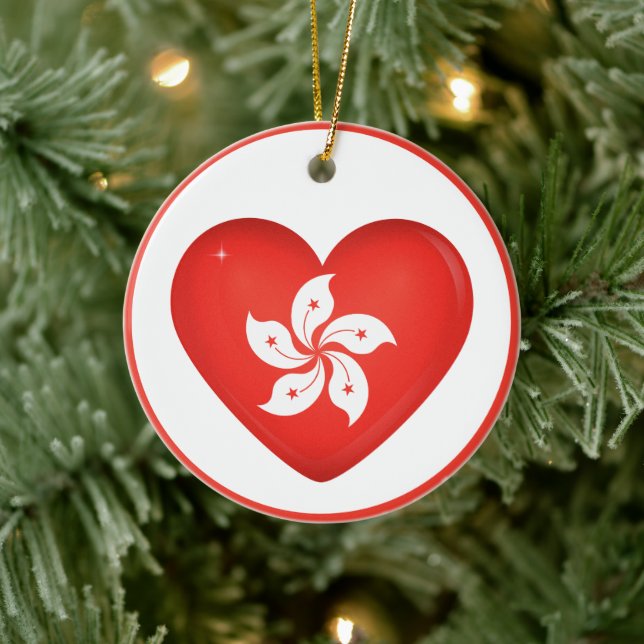 Hongkonger Flaggenherz Keramik Ornament (Baum)