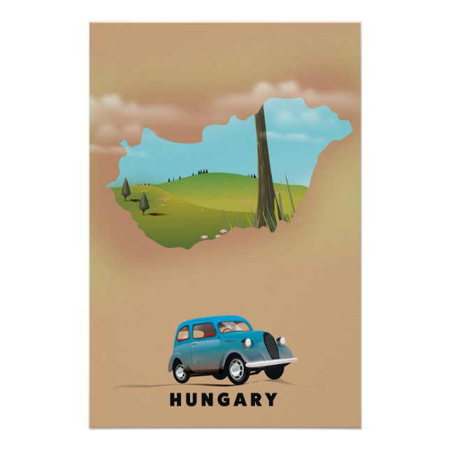 Hongrie Carte illustrée affiche de voyage (Devant)