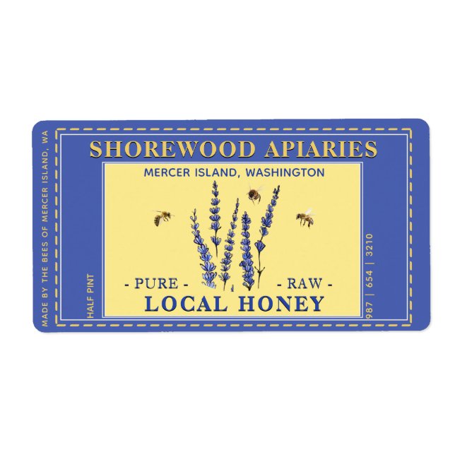 Honig 2" x 3,75" Lavendel Blume Bees Gelbes Etiket (Vorne)