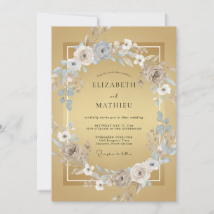 Honig-Antik-Gold-Pfingstrosen-Hochzeit Einladung