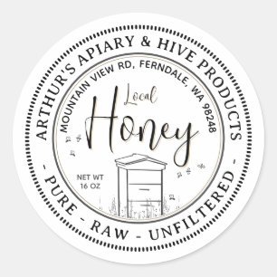 Honig aus der Gegend mit Bienen und Bienen, roh, u Runder Aufkleber