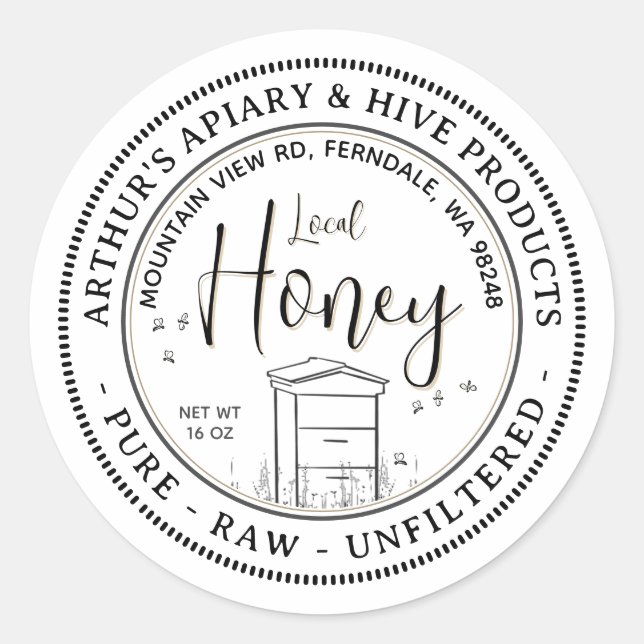 Honig aus der Gegend mit Bienen und Bienen, roh, u Runder Aufkleber (Vorderseite)