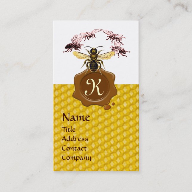 HONIG-BIENE, IMKER-BROWN-WACHS-SIEGEL-MONOGRAMM VISITENKARTE (Vorderseite)