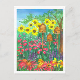 Honig-Biene Skep Sonnenblume-Aquarell-Garten Postkarte