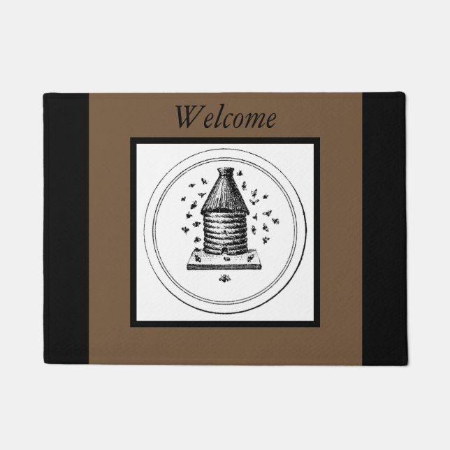Honig-Bienen-Bienenstock-optionales Willkommen und Fußmatte (Vorderseite)